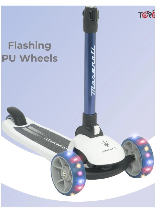 DAT Maserati Kids 3-Wheel Scooter with Flashing PU Wheels, Lean-to-Steer, Foldable Design, Height Adjustable Handlebar, Rear Brake, 48 kg Capacity (58 x 32 x 70 cm) - Image 2